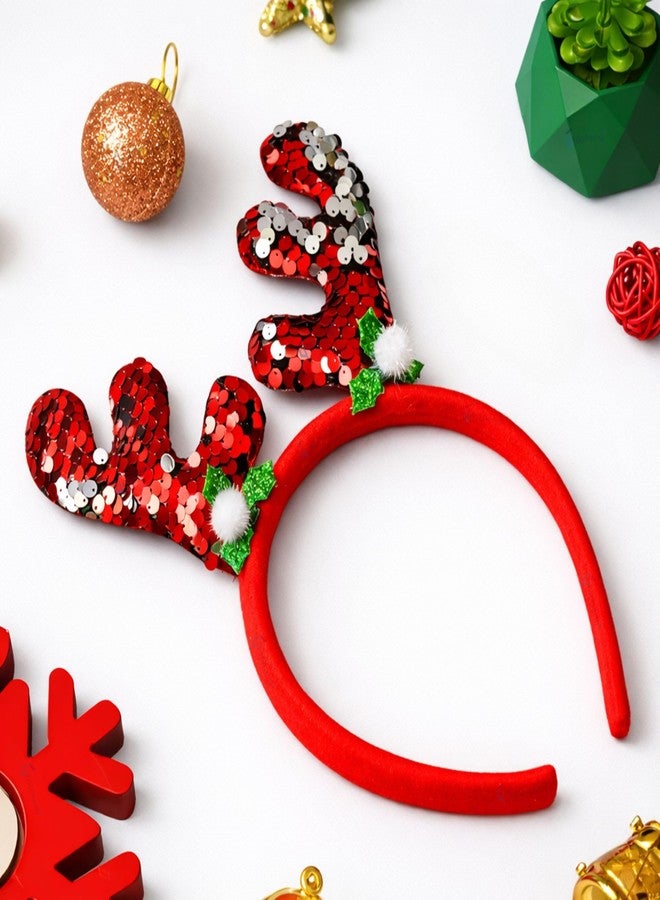 GRAPHENE Christmas Santa Claus Headband With Glitter Reindeer Antlers Design Hairband Shining Sparkle Hair Band Hair Accessories Gift For Women Kids Girls Friends Party Theme Decorations Item - Image 1
